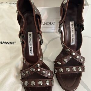 Manolo Blahnik Dark Brown Studded Heels